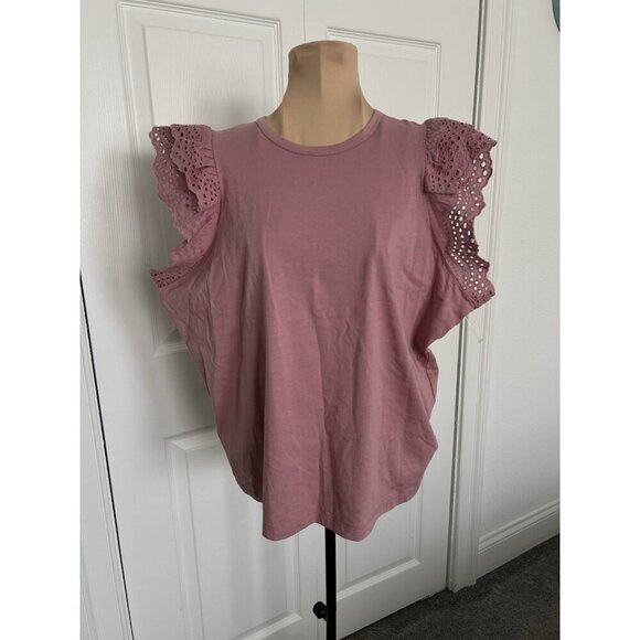 Joe’s Jeans Eyelet Flutter Sleeve Top in Rose NEW NWOT, Size L MSRP $148 - Picture 2 of 7